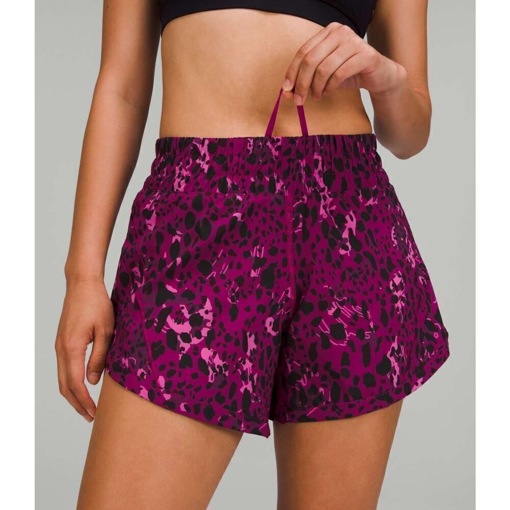 Lululemon Track That MR Short 5” Lined Size 4 Cheetah Camo Magenta Purple